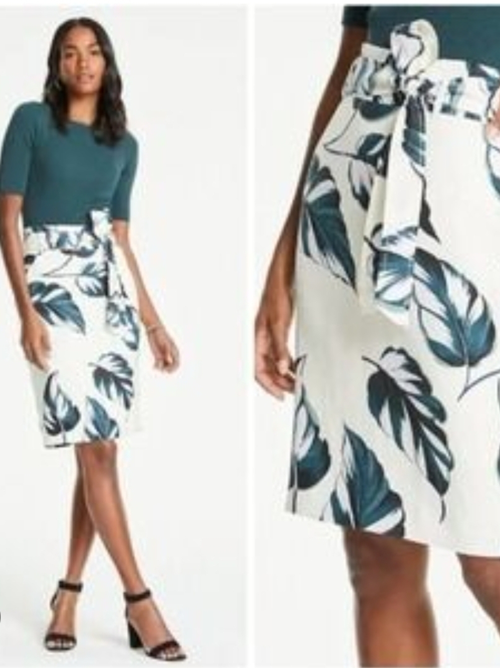 Ann Taylor White Skirt with Teal Print - Size 12 - Picture 2 of 8